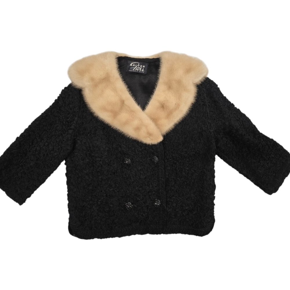 Vintage Malter Furs Detroit Mink Collar Knitt Ribbon Cropped Style Jacket